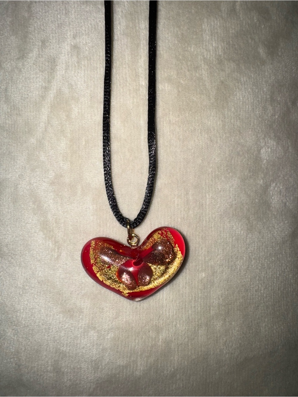 Red Heart Pendant Necklace with Gold Accents